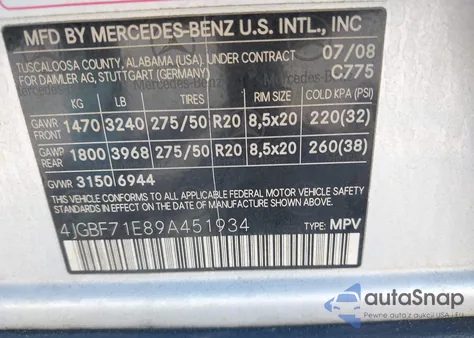 2009 Mercedes-Benz Gl 450 4Matic из США, поврежденный, VIN 4JGBF71E89A451934